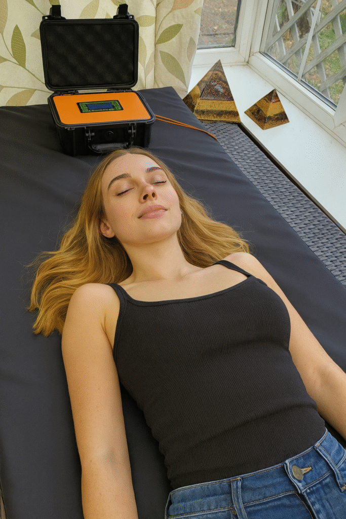 pemf bed with lady with arthritis